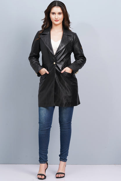 100% Leather Women Emma Coat - Black | WX 99