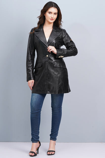 100% Leather Women Emma Coat - Black | WX 99