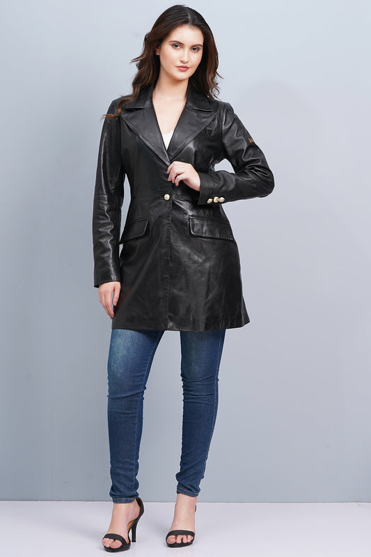 100% Leather Women Emma Coat - Black | WX 99