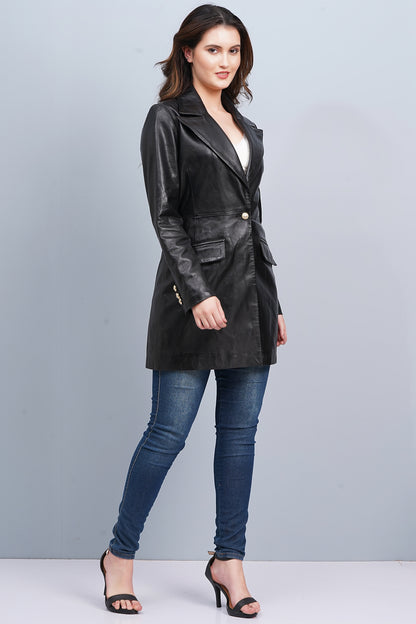 100% Leather Women Emma Coat - Black | WX 99