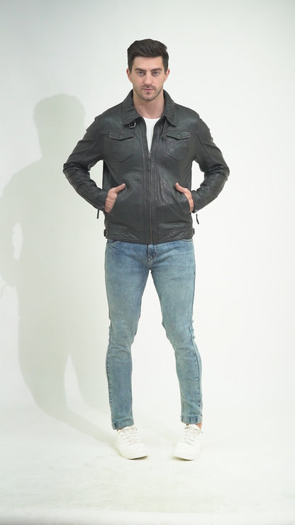 100% HEAVY WASHED SILVY COLLAR JACKET - BLACK | MX92
