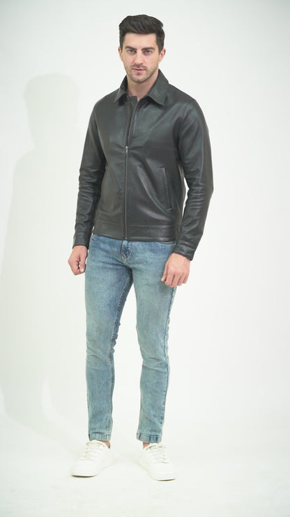 100% Leather Men's Harrington Collar Jacket | MX58