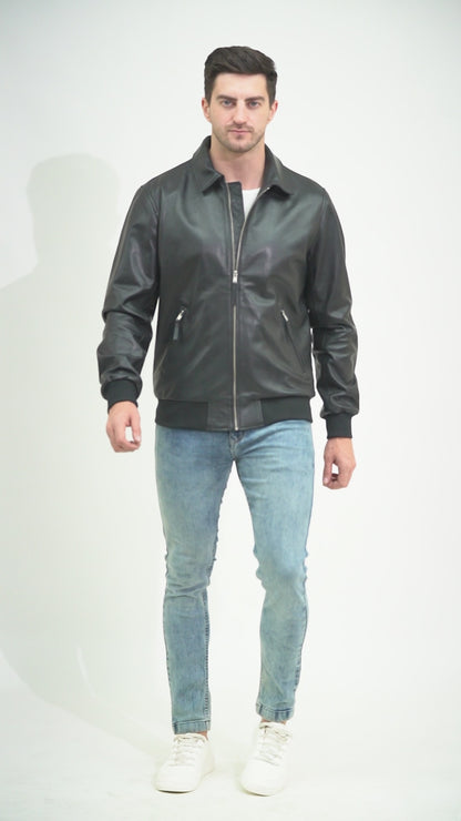 100% Leather Collar Bomber Jacket | MX55