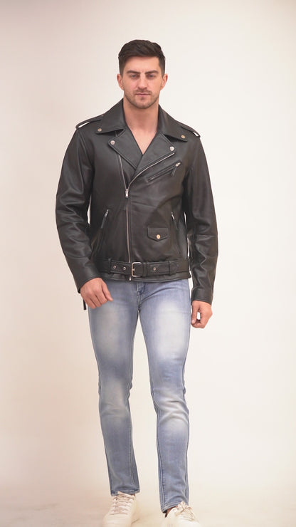 100% Leather Belt Biker Jacket | MX39