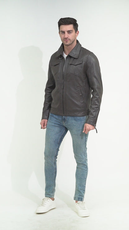 100% HEAVY WASHED SILVY COLLAR JACKET - BROWN | MX 92 |
