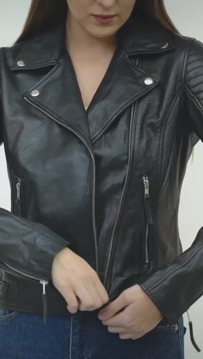 100% Leather Sleeve Padded Biker Jacket | WX34