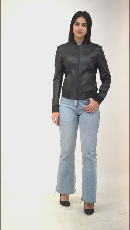 100% Washed Leather Rib Collar Bomber Jacket | WX97