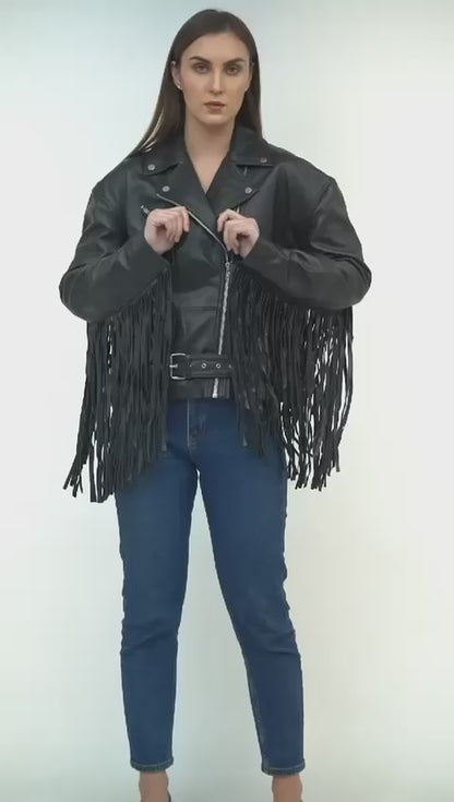 100% Leather Oversized Fringes Biker Jacket | WX014