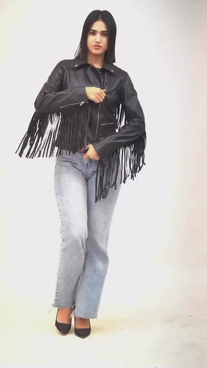 100% Leather Fringes Biker Jacket | WX32